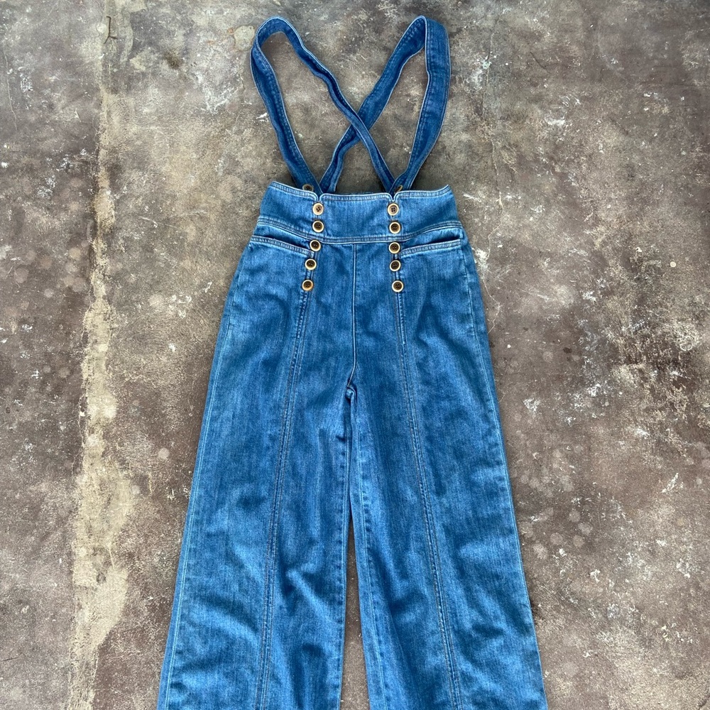 Anthropologie wide leg jeans with removable suspenders